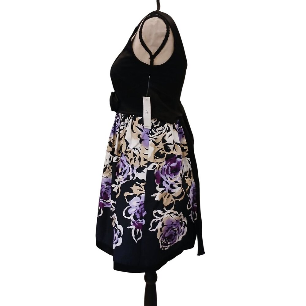 Teeze Me Jr Dress Size 3 Black Purple Floral Cotton Blend Sleeveless NWT #I-12 - Picture 5 of 13